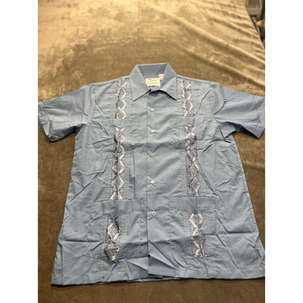 Haband Shirt Mens M Blue Guayabera Embroidered Cuban Aloha Hawaiian Camp Mexican
